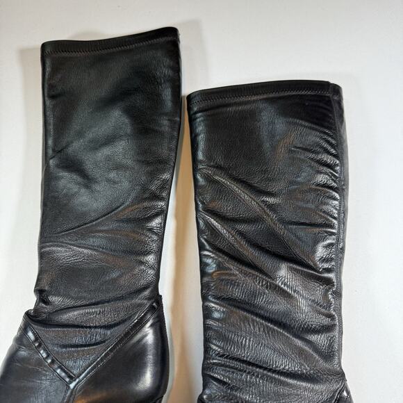 Cole Hann Vtg Leather Knee High Slouchy Almond Toe Heel Boots Black Wms Sz 7.5 - Picture 4 of 16